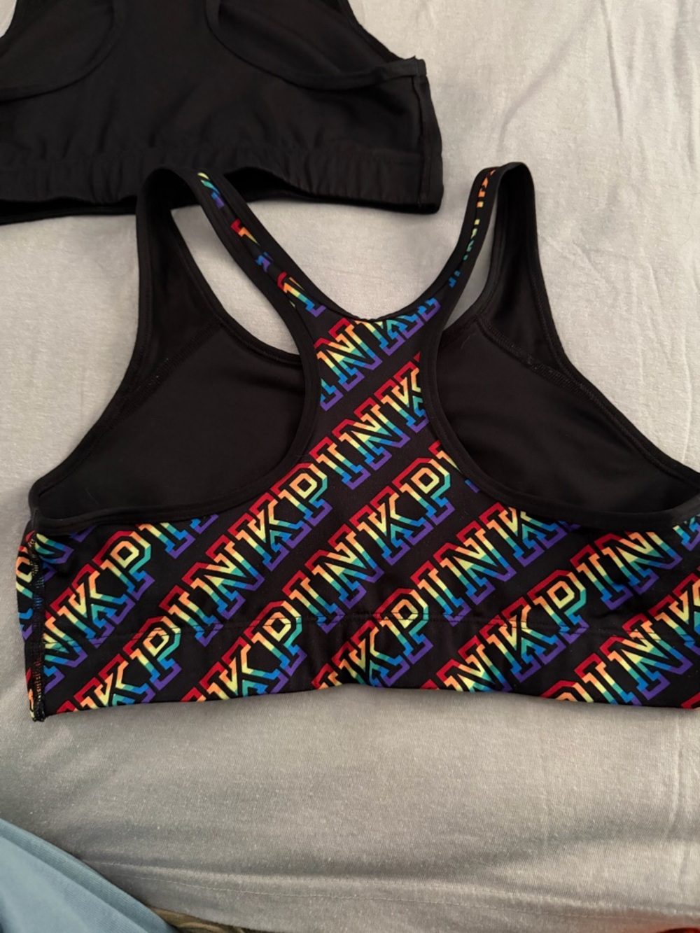 PINK Victoria Secret Black Sports Bra & PINK Victoria Secret Rainbow Sports Bra - Picture 4 of 6
